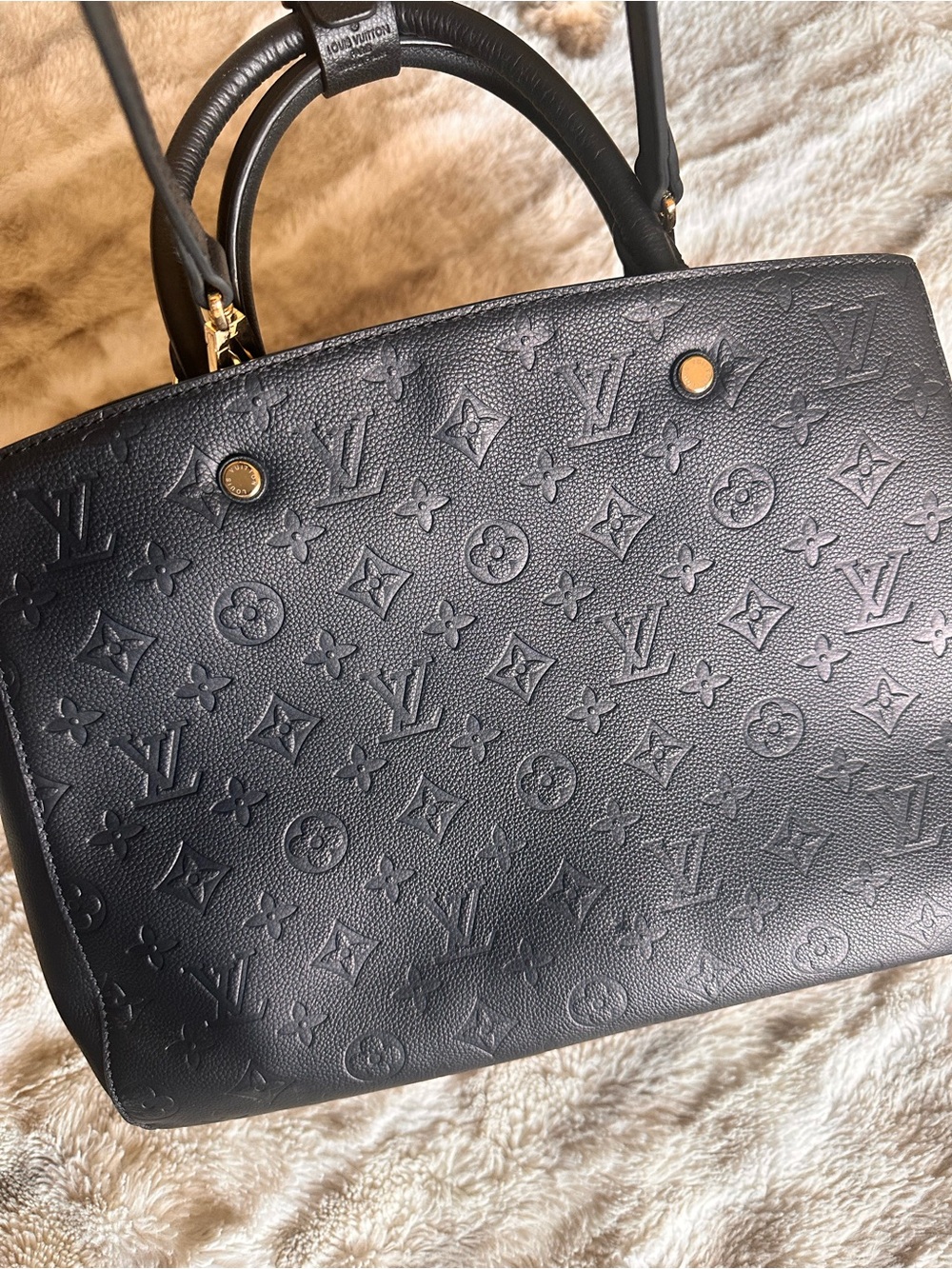 Large Black Leather Satchel with Gold Accents